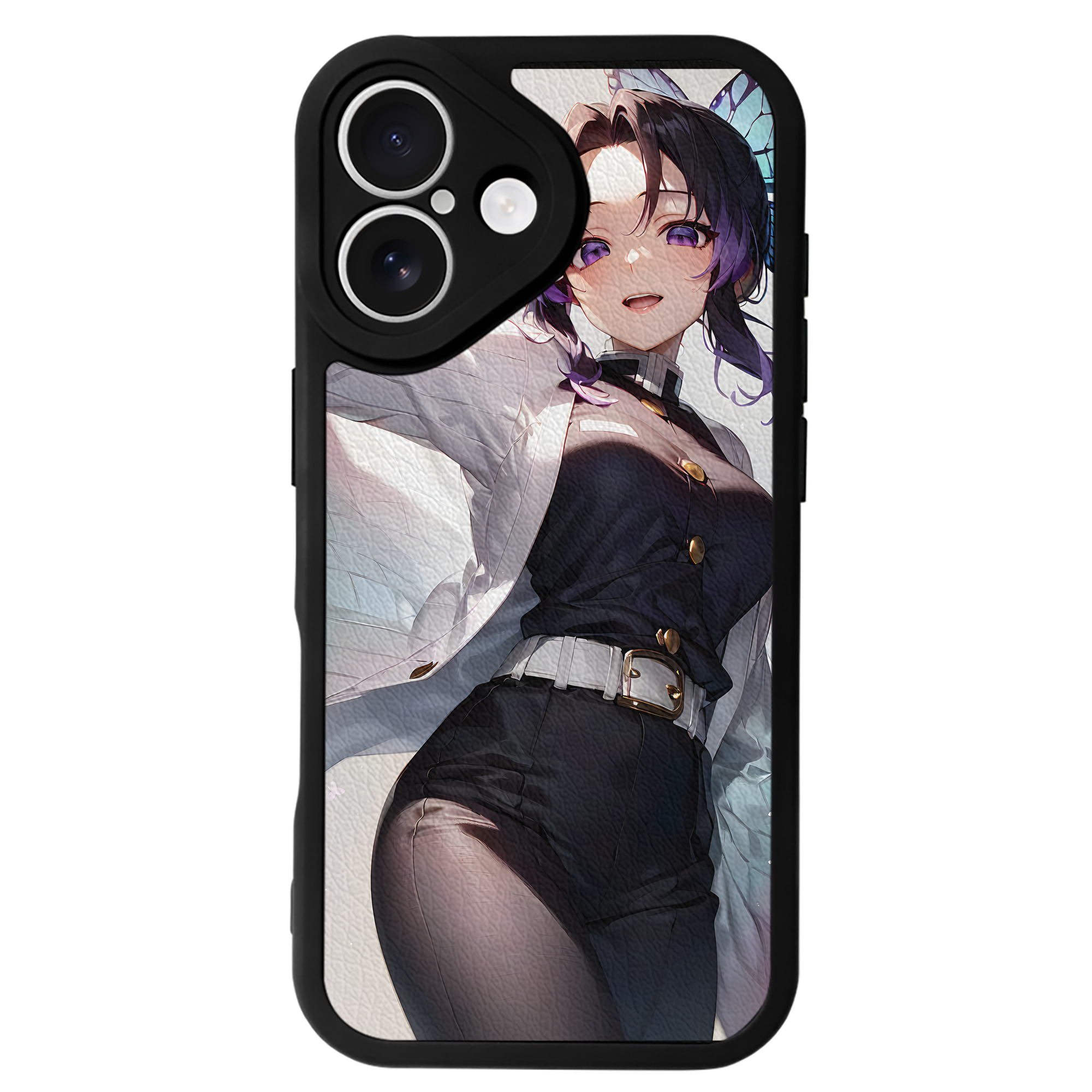 （画像用） 鬼滅の刃（きめつのやいば）蟲柱-胡蝶 しのぶ／こちょう しのぶ Kochou Shinobu 【iPhone 16シリーズ対応】シリコンスマホケース（レザー調） 材質：シリコン